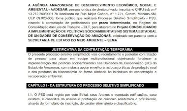 Governo do Amazonas abre 18 vagas para atuação em Unidades de Conservação Estaduais