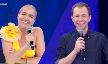 Angélica brinca com Tiago Leifert sobre apresentação aos domingos: 'Acho que você vai ficar mais um pouquinho aí'