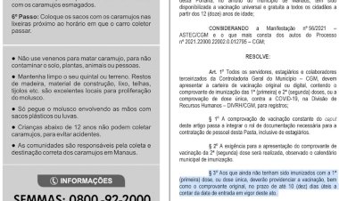 Após Semad, Controladoria Geral de Manaus também manda funcionários se vacinarem contra a Covid-19