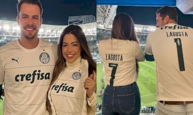 Lais Caldas acompanha Gustavo em estádio: "O que não faço pelo boy"