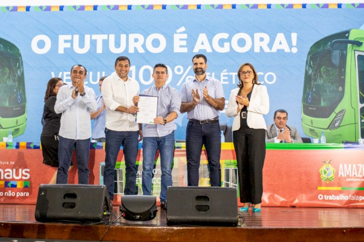 Prefeito David Almeida e governador Wilson Lima firmam convênio de R$ 36,4 milhões para aquisição de ônibus elétricos