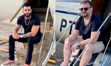 Em jatinho, Xand Avião faz piada com look de Gusttavo Lima: "Alugado, mas tenho chinelo"