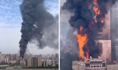 Incêndio atinge torre de escritórios no Sul da China