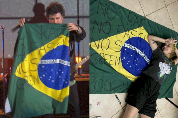'Não ao fascismo, racismo e sexismo': bandeira com protesto foi feita por fãs e pedida por líder do Green Day