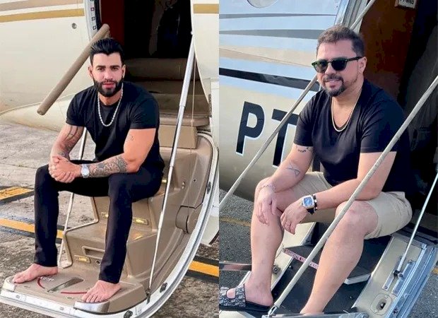 Em jatinho, Xand Avião faz piada com look de Gusttavo Lima: "Alugado, mas tenho chinelo"