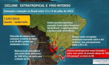 Ciclone deve se formar no Sul do país e provocar ventos de até 120 km/h e risco de granizo na região