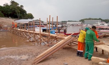 Prefeitura constrói ponte de 150 metros na marina do Davi para conter impactos da seca dos rios