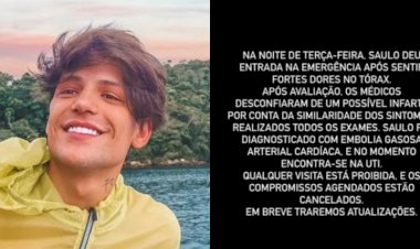 Saulo Poncio é internado em UTI com embolia gasosa arterial cardíaca