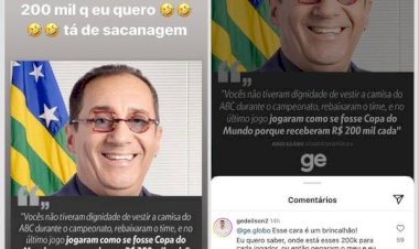 Jogadores do ABC reagem a senador Kajuru e ironizam: "Onde estão esses R$ 200 mil?"