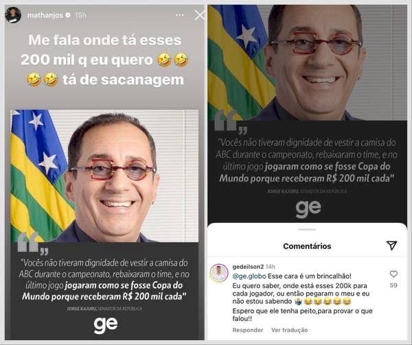 Jogadores do ABC reagem a senador Kajuru e ironizam: "Onde estão esses R$ 200 mil?"