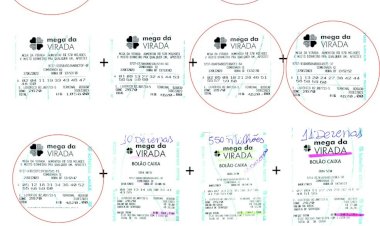 Imagens mostram bilhetes falsificados por PM suspeito de sumir com R$ 35 mil que seria usado em bolões da 'Mega da Virada'