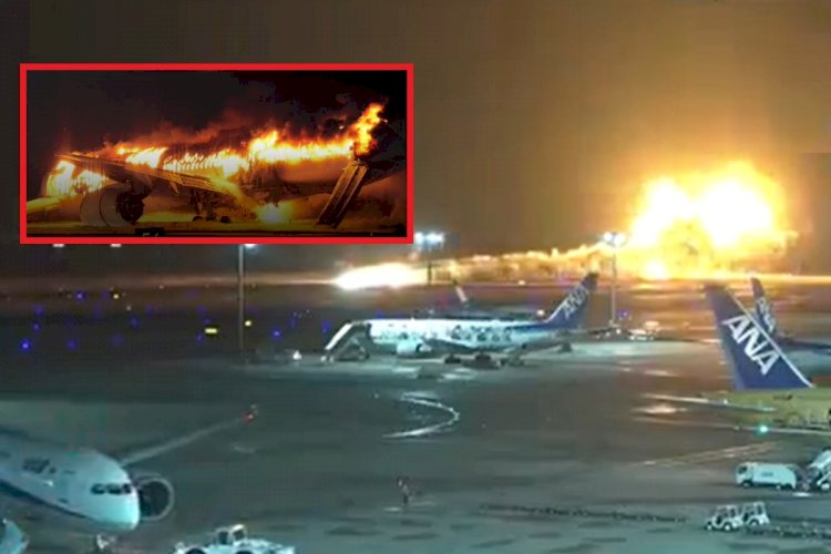 Vídeo mostra momento de colisão de Airbus A350 com avião de menor porte nesta manhã no Japão