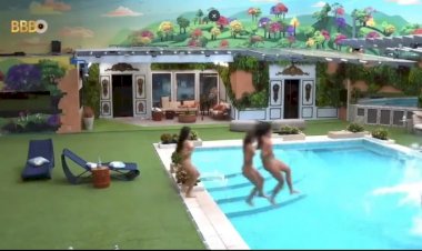 Davi, Matteus, Alane, Beatriz e Isabelle pulam pelados na piscina do BBB 24; vídeos