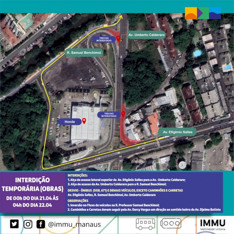 Alça de passagem subterrânea com acesso ao Parque 10 será interditada na madrugada de segunda, 22