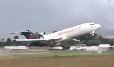 Avião decola 'baixo demais' e 'carrega' antena de pista de terminal mais importante da Colômbia; vídeo