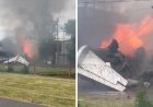 Vídeo: avião particular não consegue frear, bate em casas e pega fogo na Argentina; duas pessoas morreram