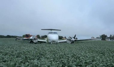 Avião King Air 350 sai da pista durante pouso e atinge cerca de fazenda em Mato Grosso