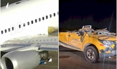 Veja como ficou avião da Gol e cabine de caminhonete após colisão durante decolagem no Galeão