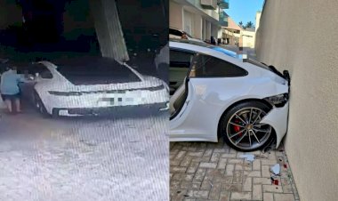 Vídeo: criança entra em Porsche, dá ré e bate veículo em muro de condomínio em SC