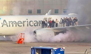 Boeing 737 da American Airlines pega fogo no aeroporto de Denver, e passageiros se aglomeram em asa; VÍDEO