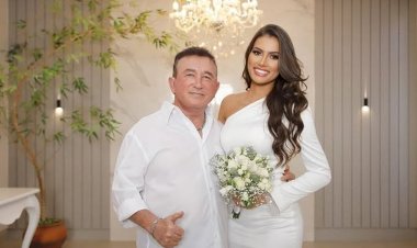 Amado Batista se casa com miss 51 anos mais jovem no MT com separação total de bens; vídeo