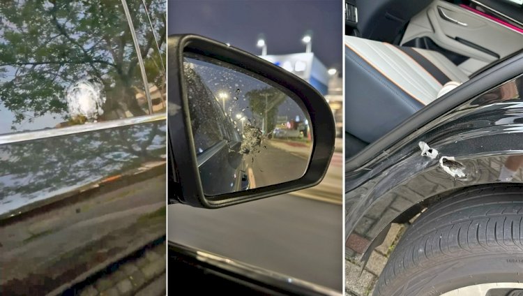 Veja como ficou o carro de Rossi, do Flamengo, após ser atingido por tiros em tentativa de assalto