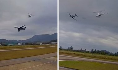 Vídeo mostra momento crítico entre jato e helicóptero ao decolar em Porto Belo-SC