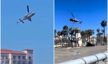 Helicóptero perde controle e cai em praia popular da Califórnia, nos EUA; VÍDEO