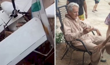 Avião de pequeno porte cai sobre casa em Goiânia; piloto é socorrido