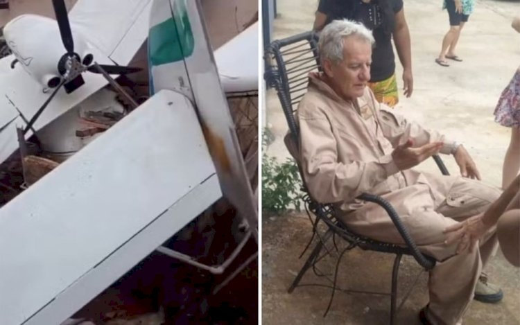 Avião de pequeno porte cai sobre casa em Goiânia; piloto é socorrido