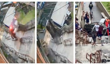 Motorista de carro que voou sobre escadaria na Zona Sul de SP escapa com apenas um arranhão: ‘Foi Deus que me segurou’