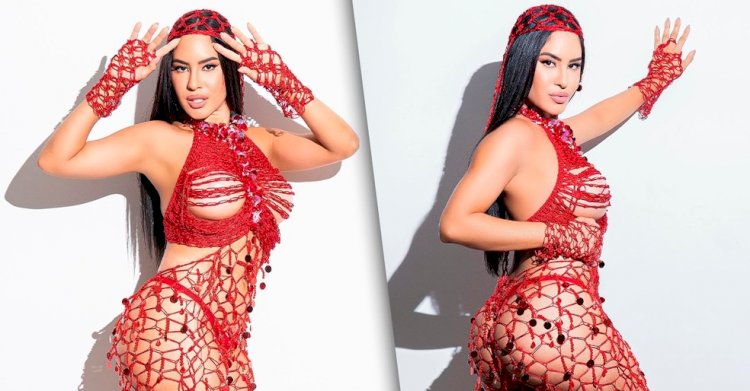 Isabelle Nogueira mostra look ousado para ensaio como musa da Grande Rio