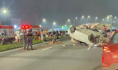 Mulher morre em acidente no viaduto do Manoa na madrugada de Natal