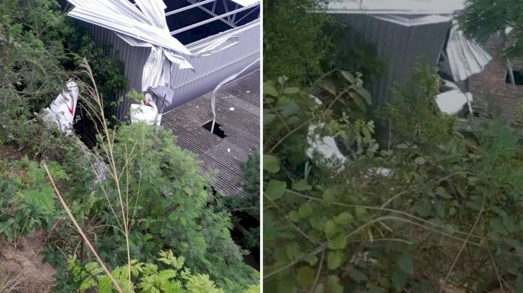 Avião de pequeno porte cai em cima de galpão de oficina em Guarapari