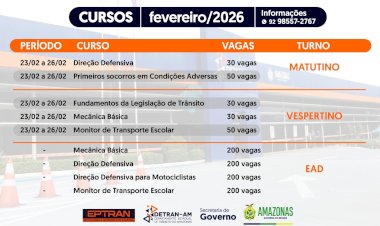 Cursos gratuitos: Detran-AM oferece mais de 900 vagas em fevereiro