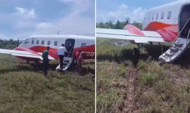 Avião Bandeirante sofre excursão de pista após cachorro invadir área de decolagem no interior do Amazonas; VÍDEO