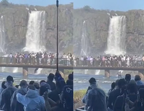 Turista se pendura em passarela e pula nas águas das Cataratas do Iguaçu para recuperar celular; veja vídeo