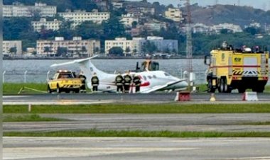 Avião sai da pista no Aeroporto Santos Dumont e causa cancelamento de voos