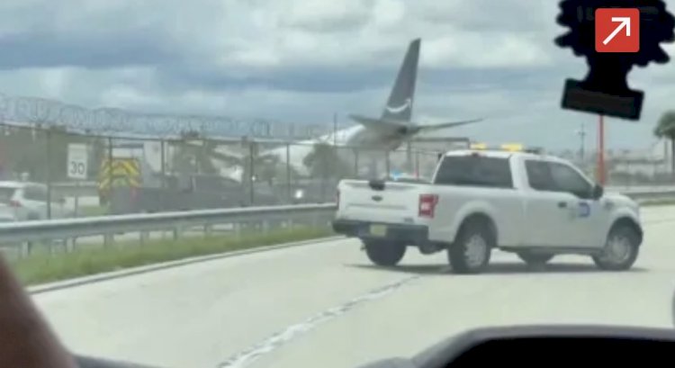 Avião de carga da Amazon ultrapassa pista ao pousar em aeroporto de Miami